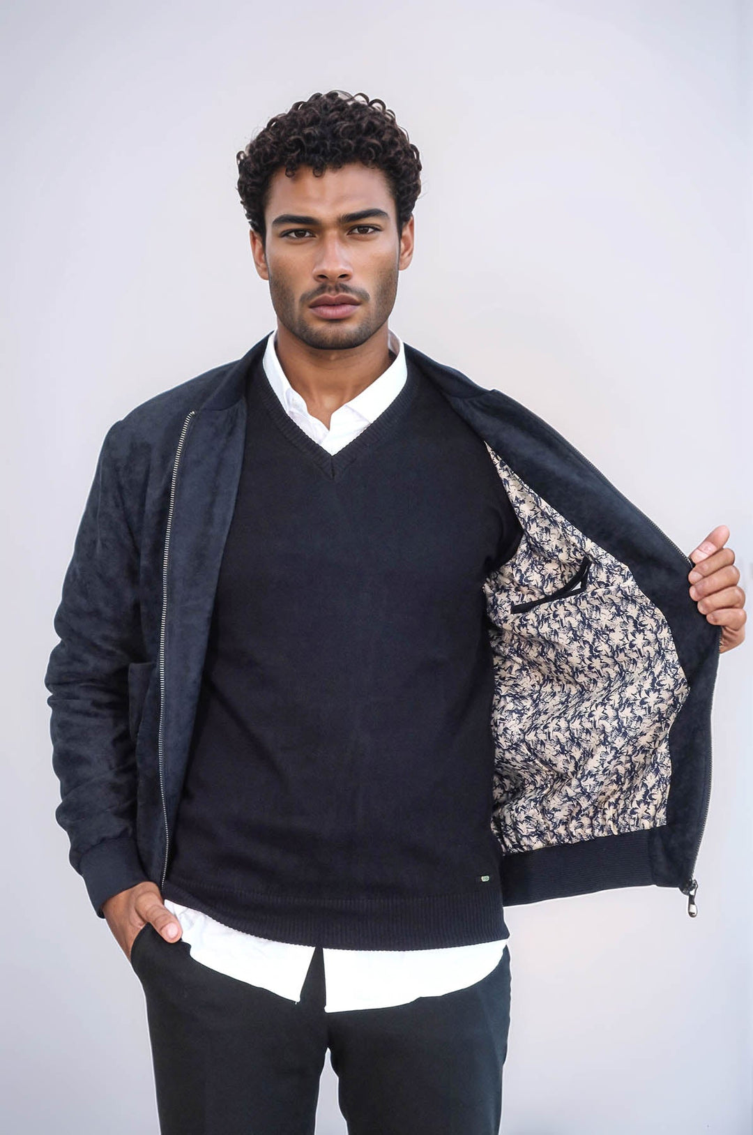 WSS Flap Pockets Suede Dark Blue Men Bomber Coat  - The Acreage