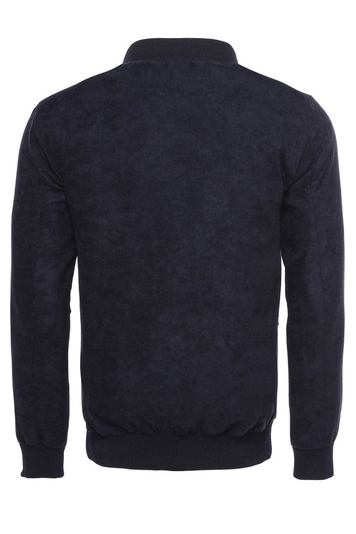 WSS Flap Pockets Suede Dark Blue Men Bomber Coat  - Singen