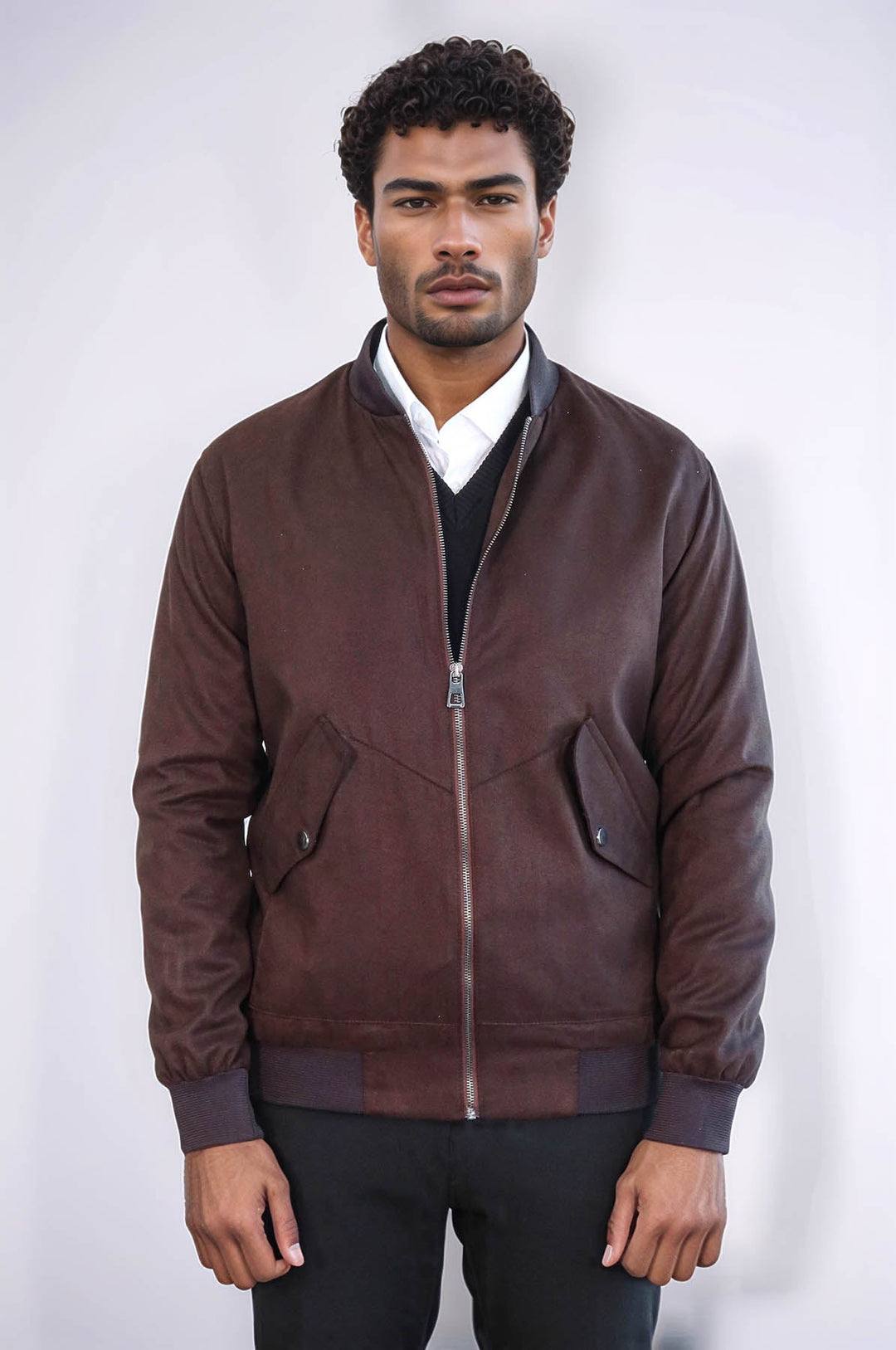 WSS Flap Pockets Suede Brown Men Bomber Coat  - Grand Junction