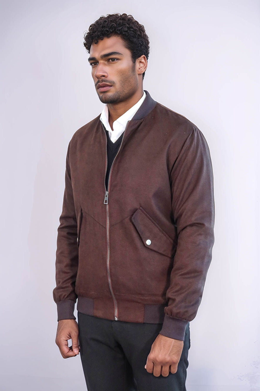 WSS Flap Pockets Suede Brown Men Bomber Coat  - Grand Junction