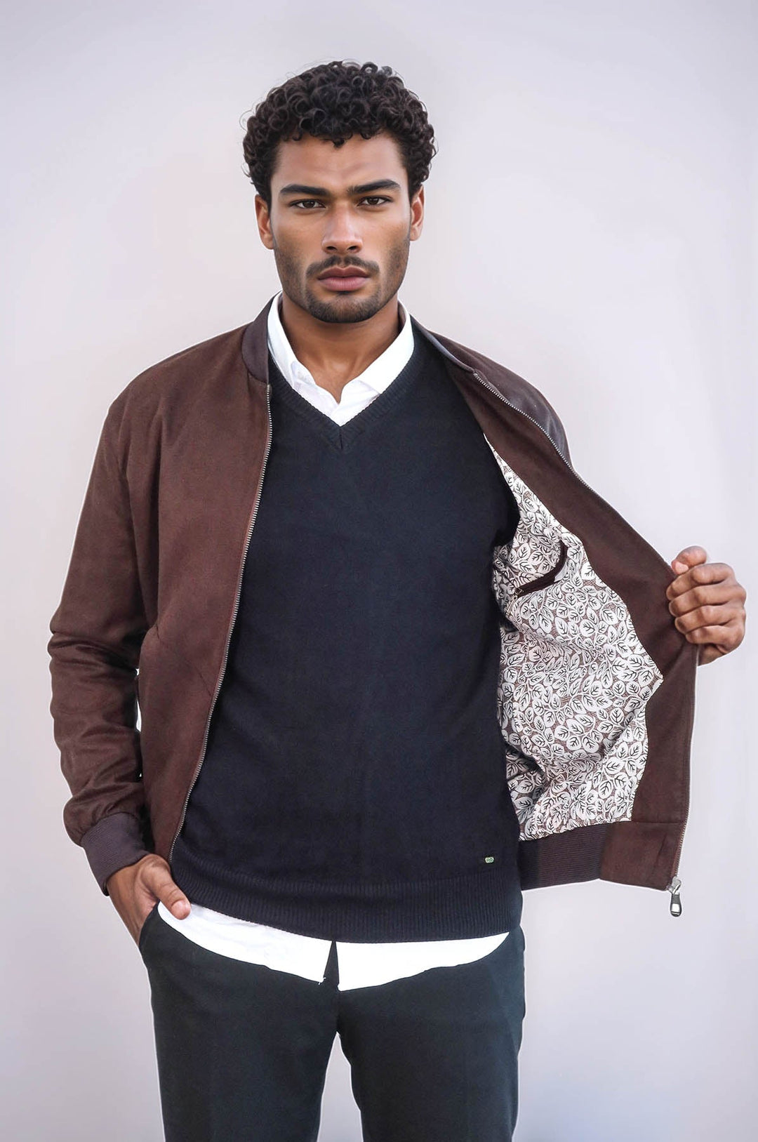 WSS Flap Pockets Suede Brown Men Bomber Coat  - Grand Junction