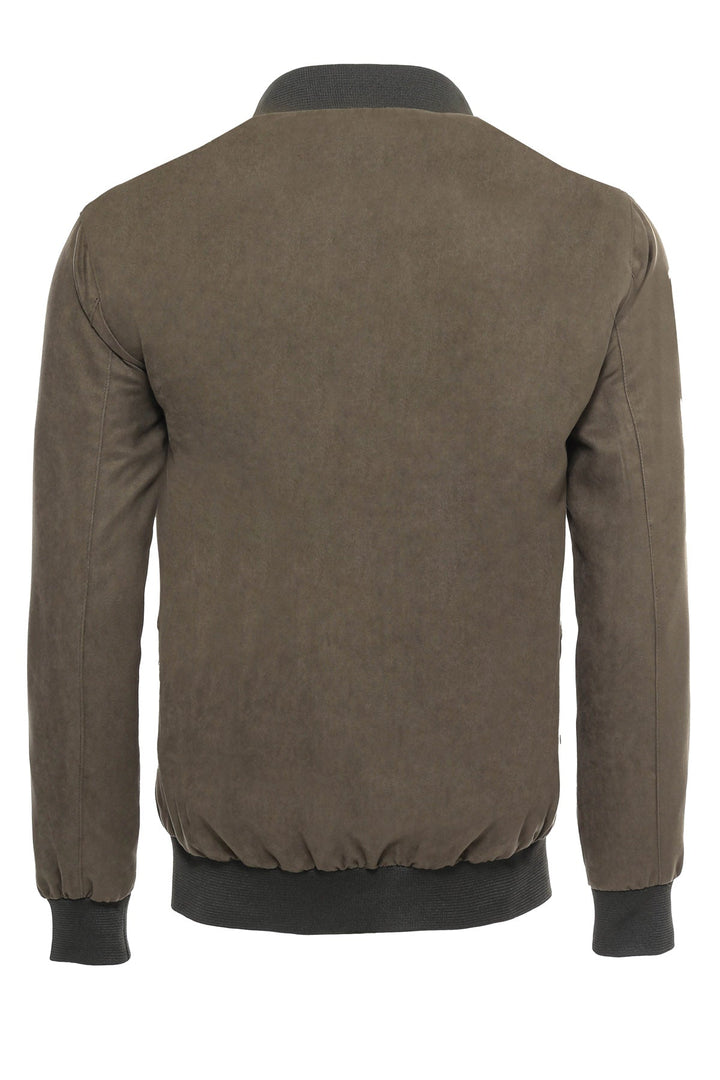 WSS Flap Pockets Suede Khaki Men Bomber Coat  - Singen