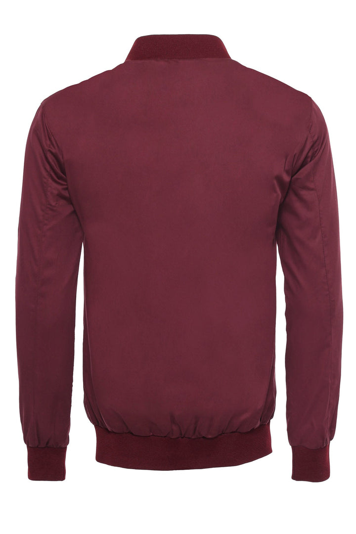 WSS Flap Pockets Zippered Burgundy Men Bomber Coat  - Singen