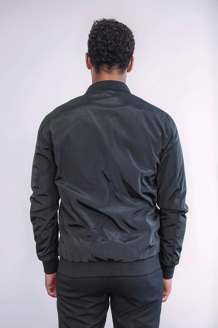 WSS Flap Pockets Zippered Black Men Bomber Coat  - Azusa