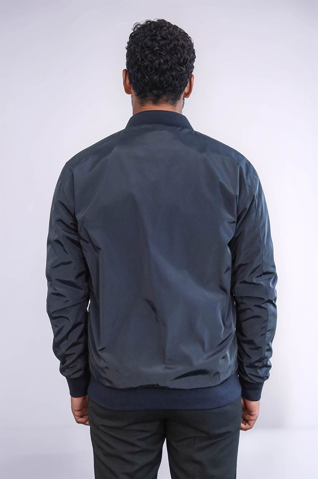 WSS Zippered Flap Pockets Navy Blue Men Bomber Coat  - Celle