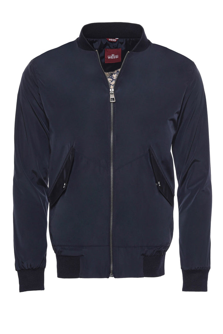 WSS Zippered Flap Pockets Navy Blue Men Bomber Coat  - Singen