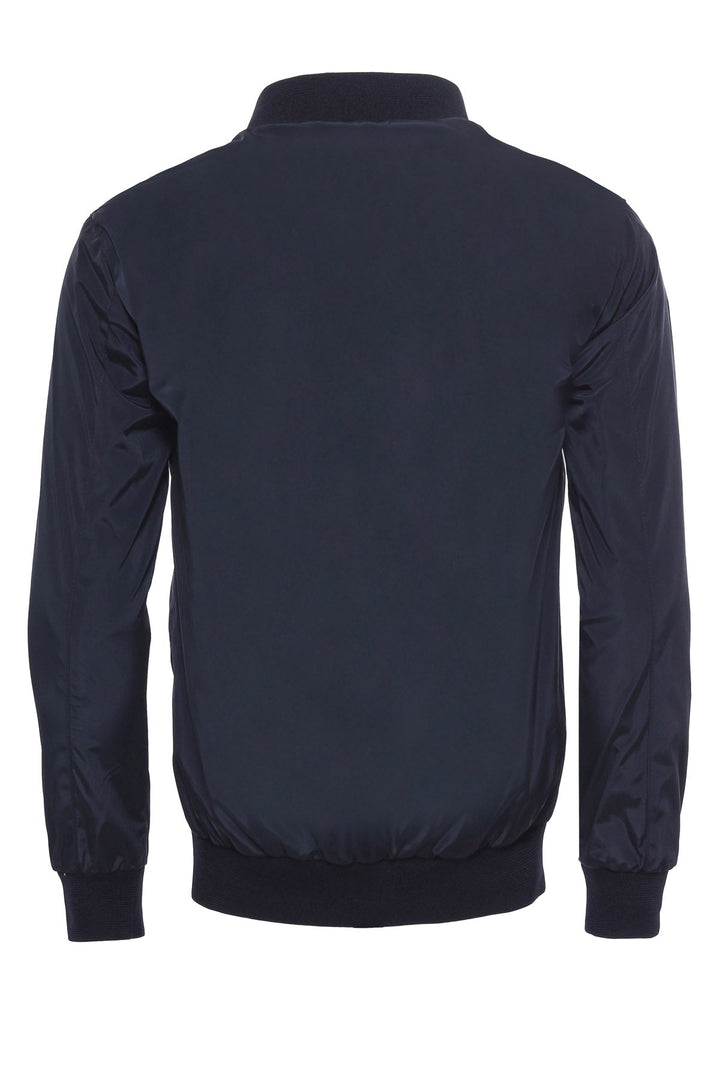 WSS Zippered Flap Pockets Navy Blue Men Bomber Coat  - Singen
