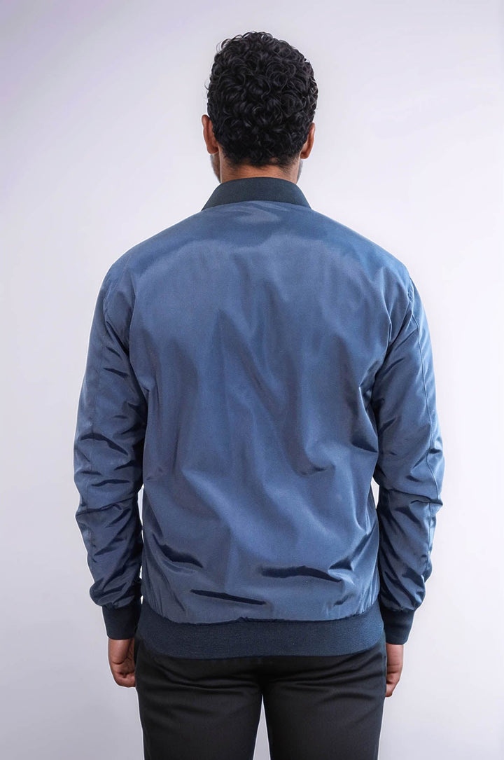 WSS Flap Pockets Zippered Blue Men Bomber Coat  - Casper