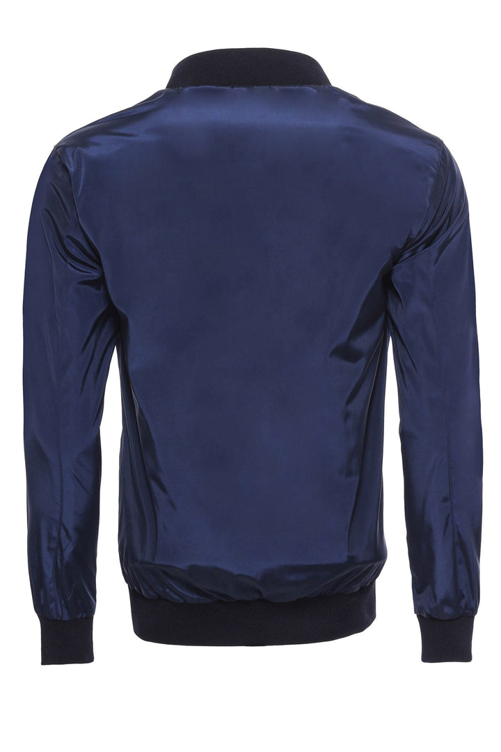 WSS Flap Pockets Zippered Blue Men Bomber Coat  - Singen