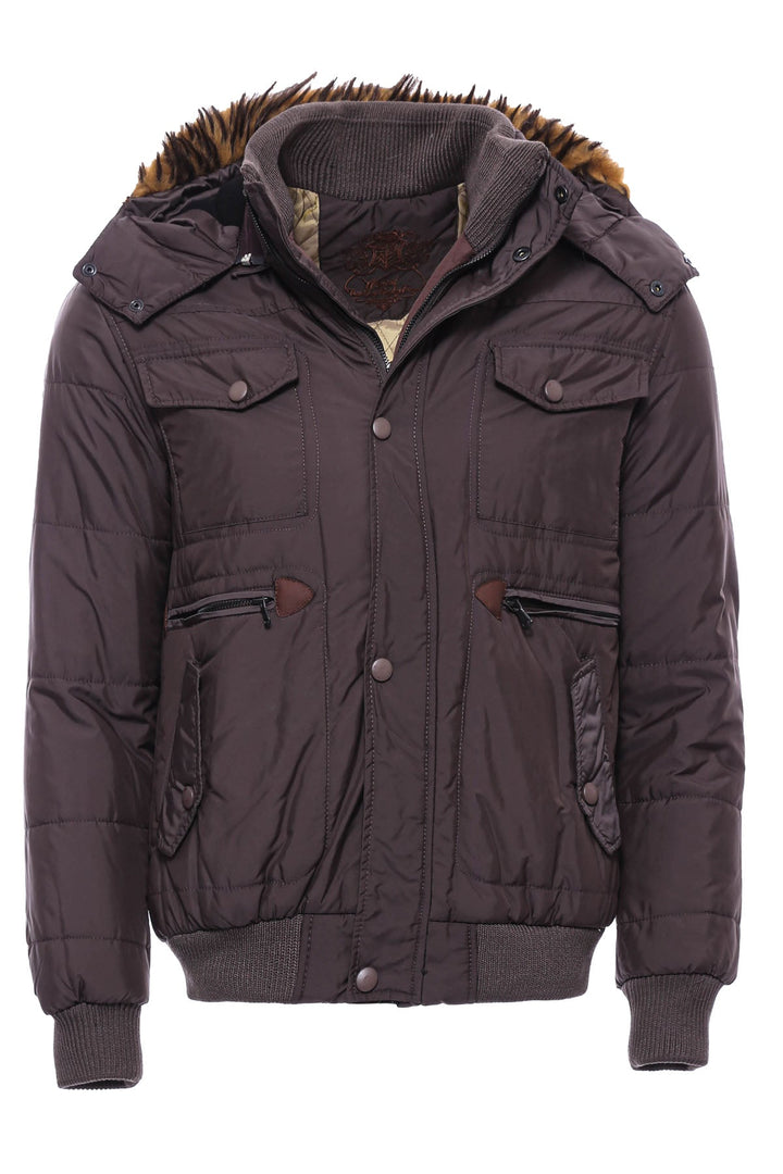 WSS 6 Pocket Bondite Zippered Hooded Brown Coat- - Ciudad Constitución