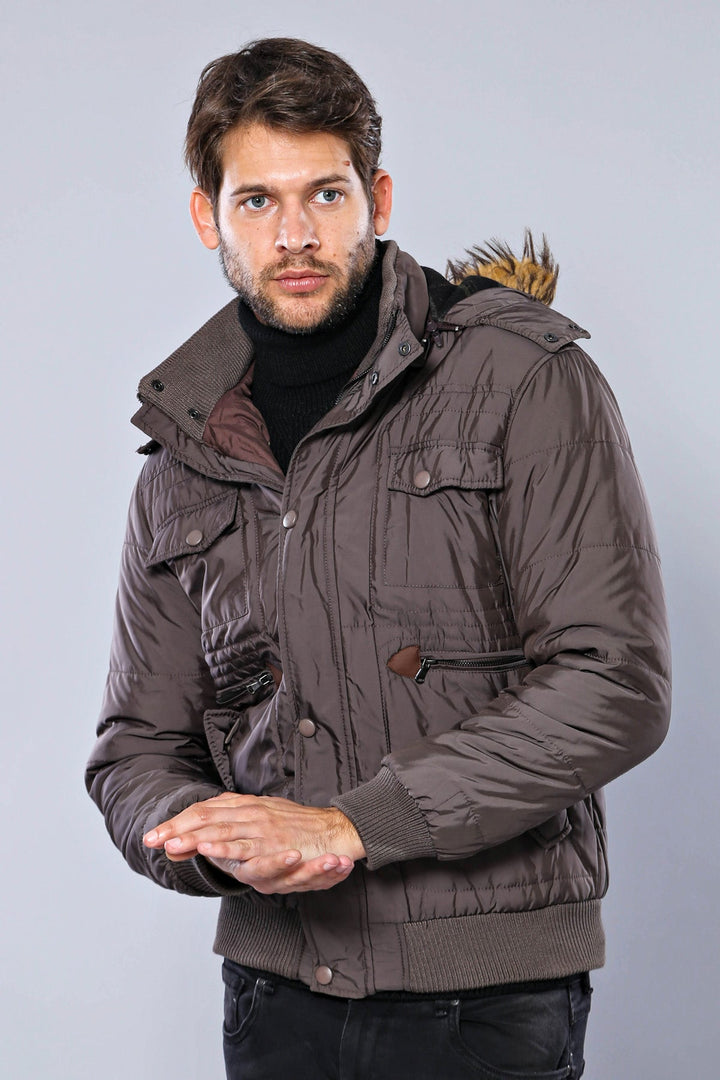WSS 6 Pocket Bondite Zippered Hooded Brown Coat- - Ciudad Constitución