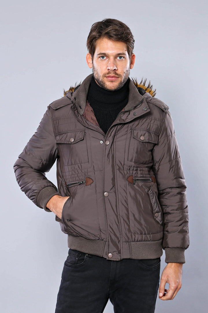 WSS 6 Pocket Bondite Zippered Hooded Brown Coat- - Ciudad Constitución