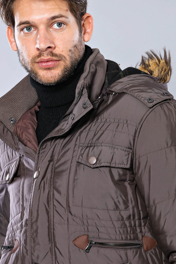 WSS 6 Pocket Bondite Zippered Hooded Brown Coat- - Ciudad Constitución