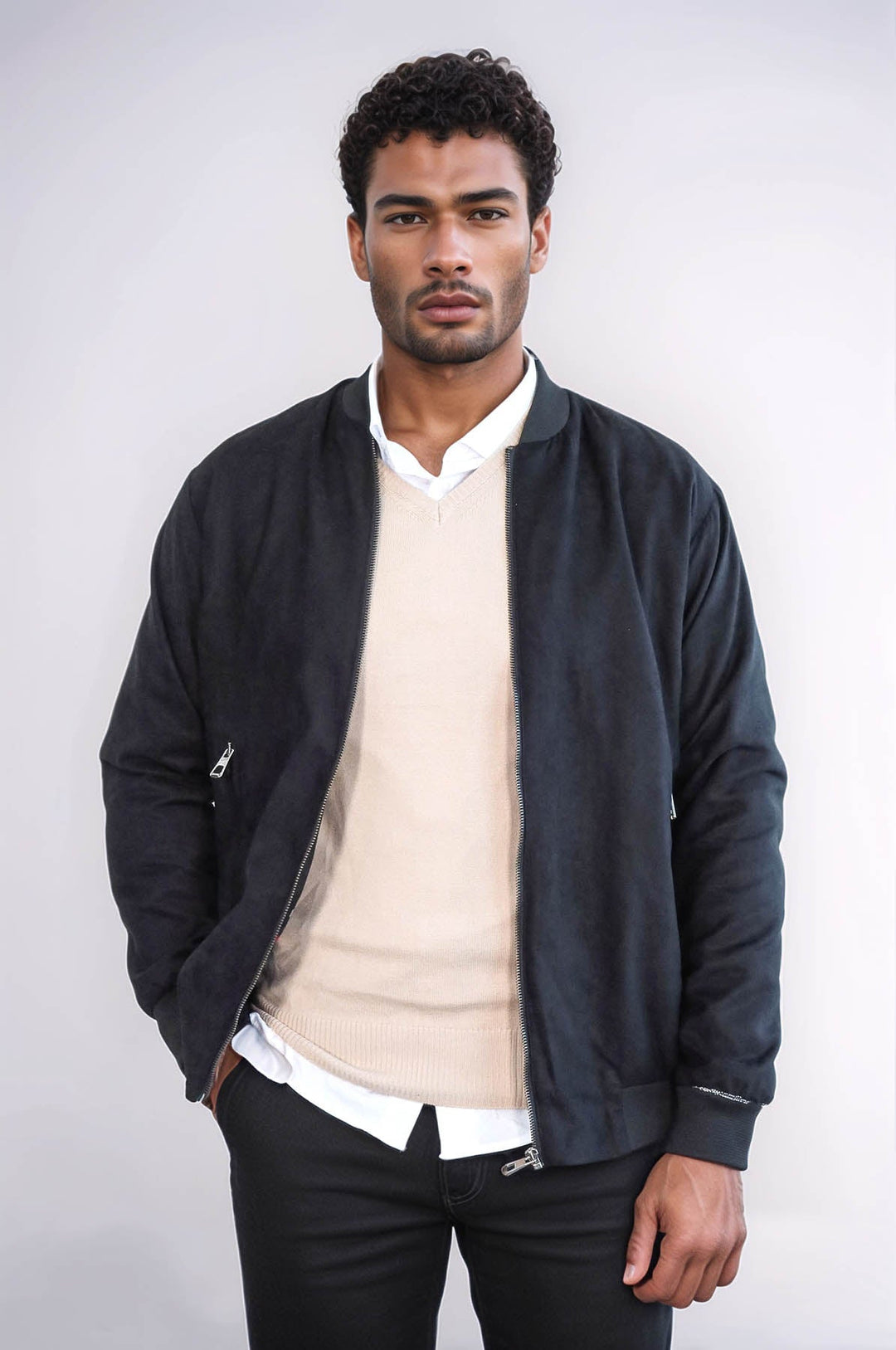 WSS Plain Zippered Pockets Black Men Bomber Coat  - Rotterdam