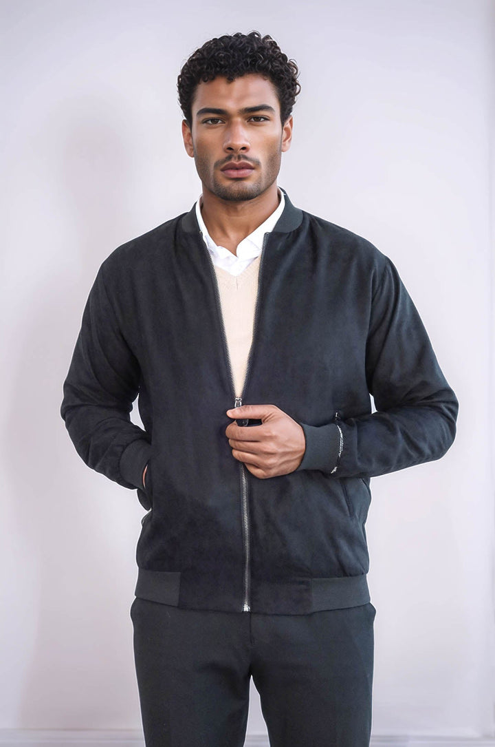 WSS Plain Zippered Pockets Black Men Bomber Coat  - Rotterdam