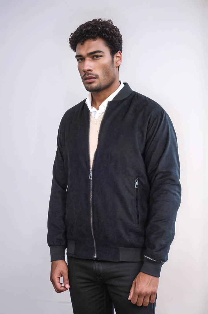 WSS Plain Zippered Pockets Black Men Bomber Coat  - Rotterdam