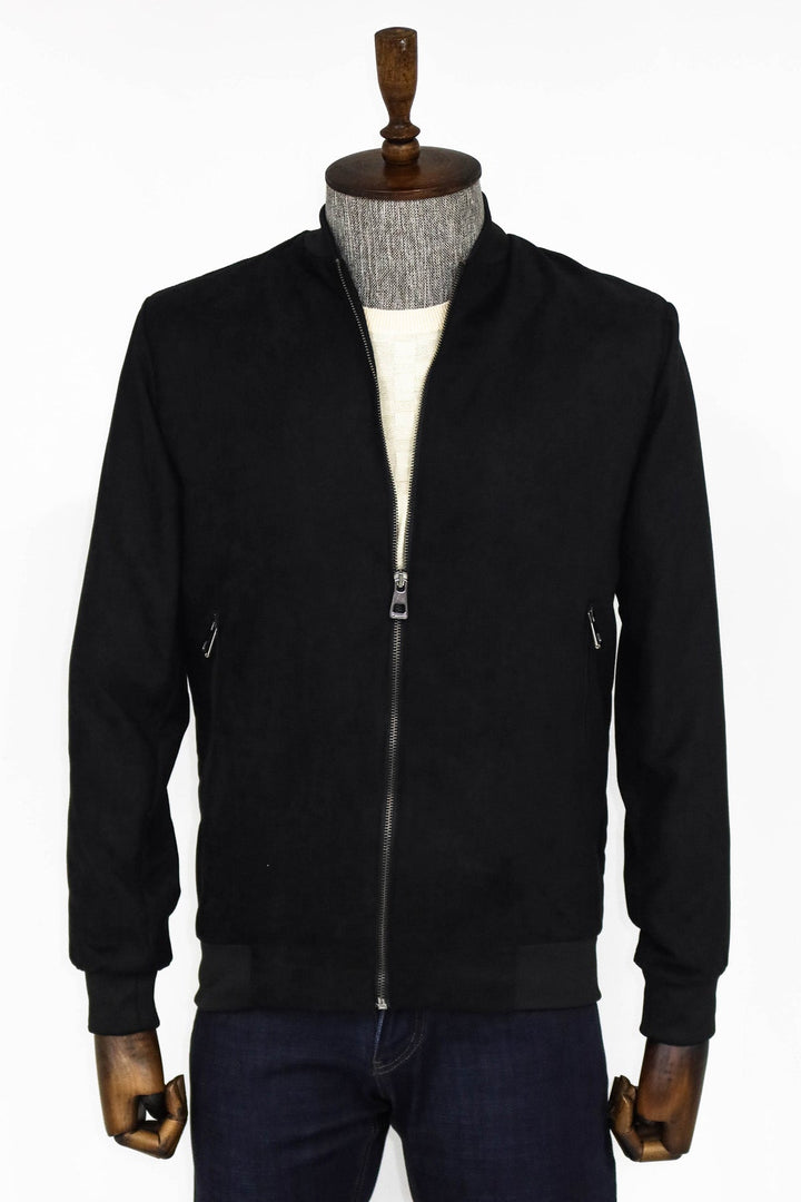 WSS Plain Zippered Pockets Black Men Bomber Coat  - Airdrie