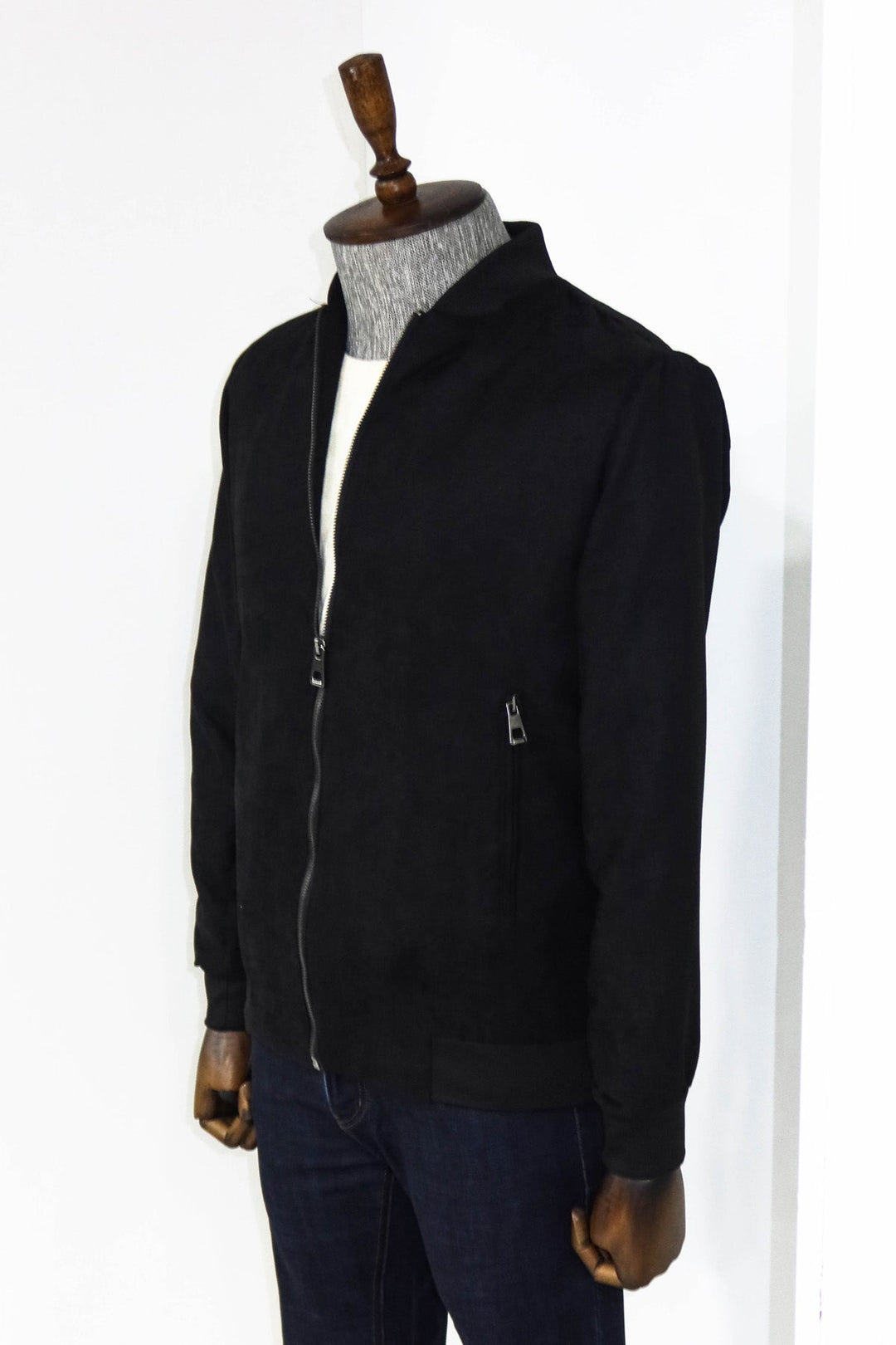 WSS Plain Zippered Pockets Black Men Bomber Coat  - Airdrie