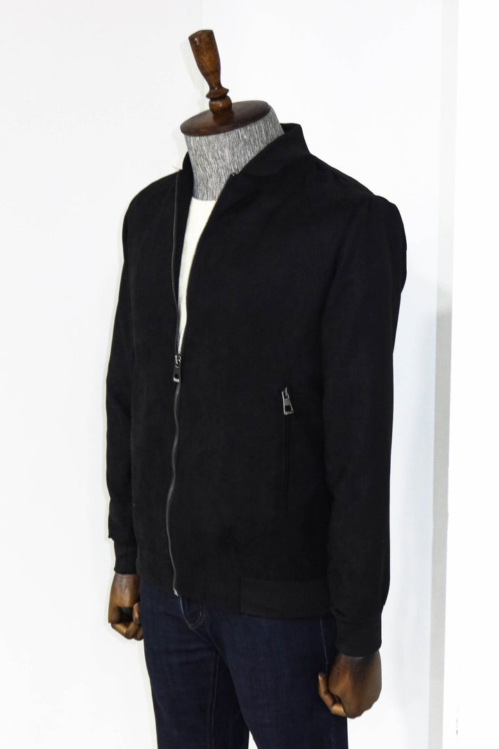 WSS Plain Zippered Pockets Black Men Bomber Coat  - Airdrie