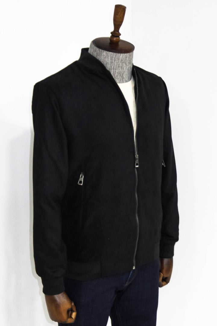 WSS Plain Zippered Pockets Black Men Bomber Coat  - Airdrie