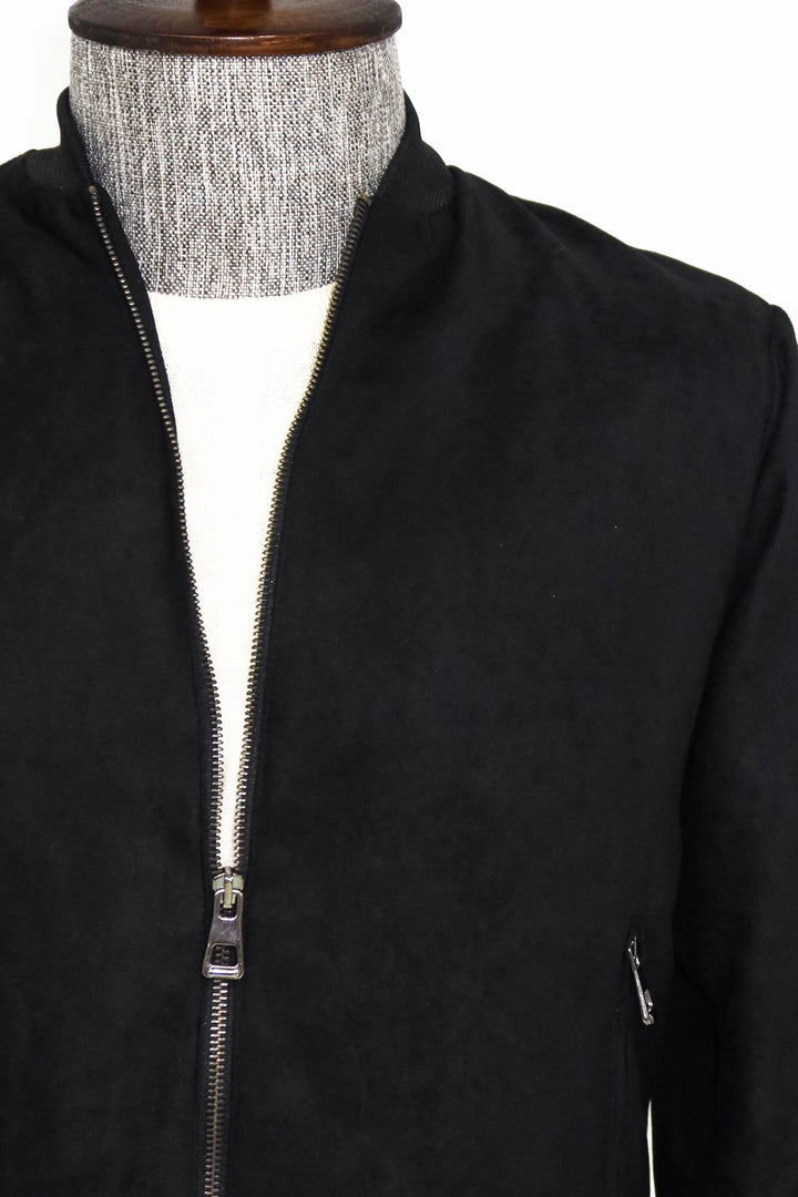 WSS Plain Zippered Pockets Black Men Bomber Coat  - Airdrie