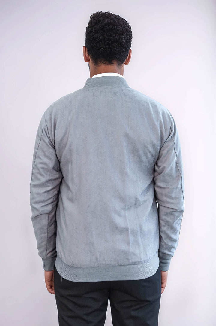 WSS Plain Zippered Pockets Grey Men Bomber Coat  - Chino Hills