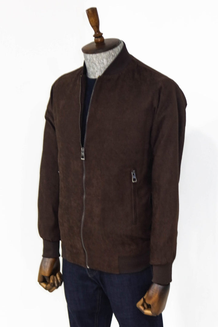 WSS Plain Zippered Pockets Brown Men Bomber Coat  - Singen