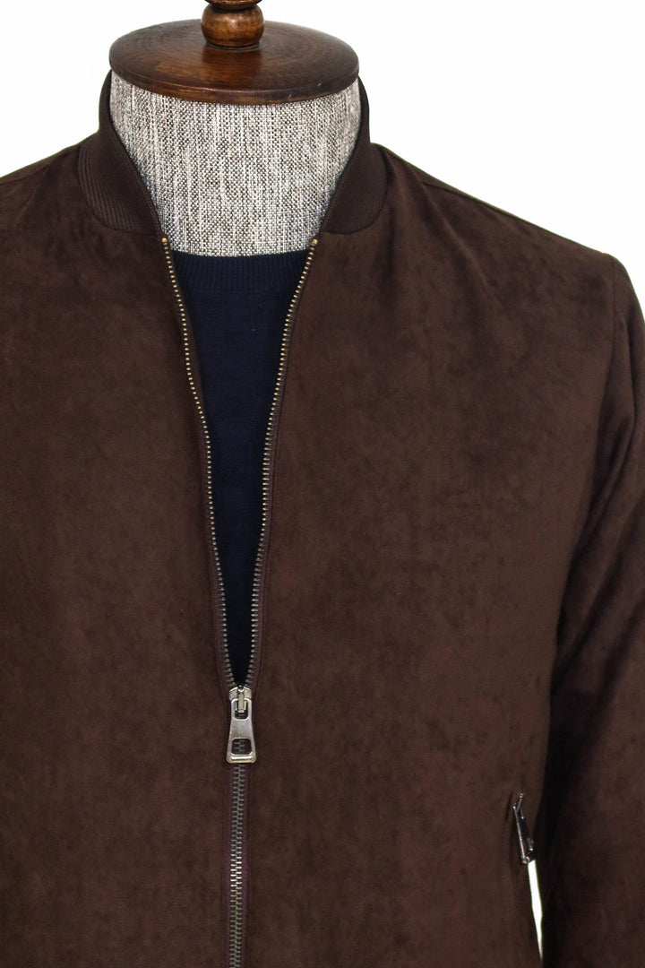 WSS Plain Zippered Pockets Brown Men Bomber Coat  - Singen