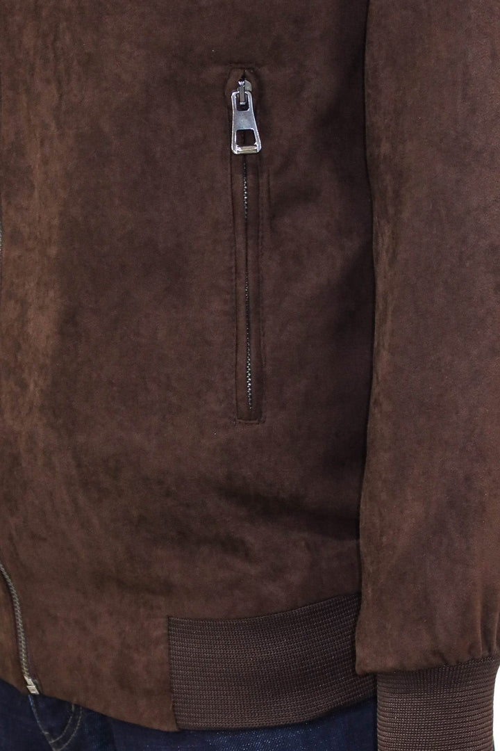 WSS Plain Zippered Pockets Brown Men Bomber Coat  - Singen