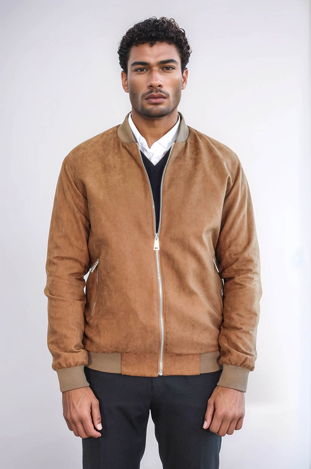 WSS Plain Zippered Pockets Tan Men Bomber Coat  - Pueblo