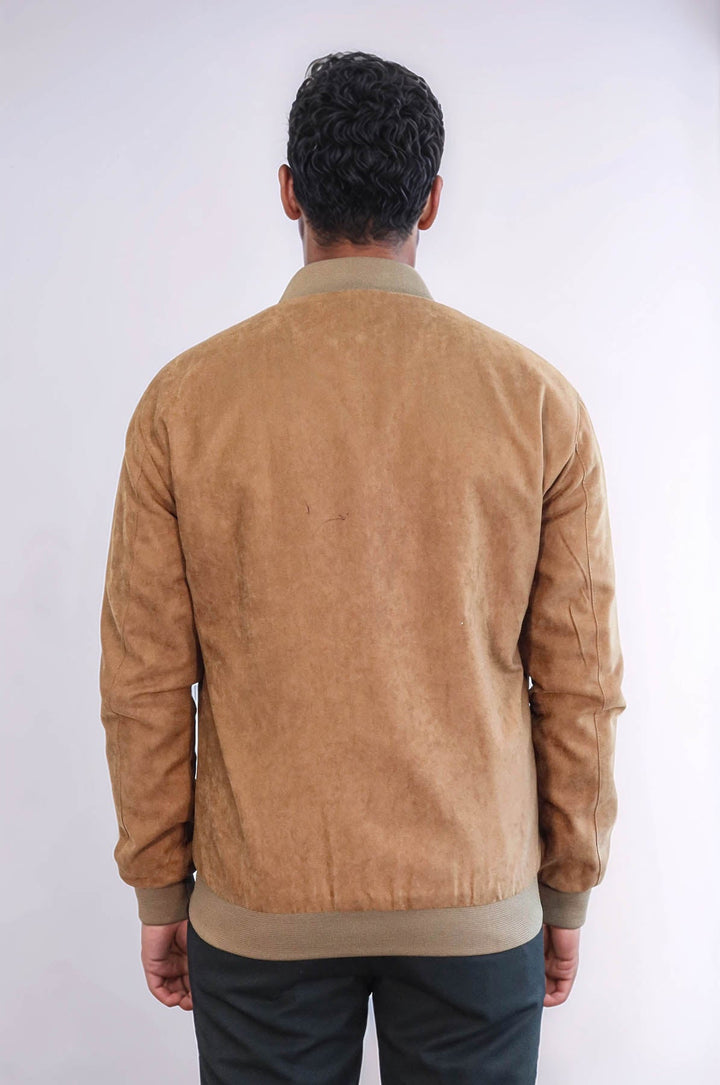WSS Plain Zippered Pockets Tan Men Bomber Coat  - Pueblo