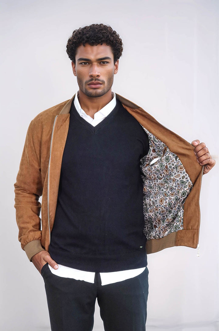 WSS Plain Zippered Pockets Tan Men Bomber Coat  - Pueblo