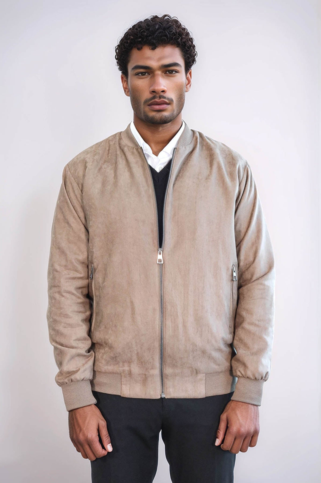 WSS Plain Zippered Pockets Cream Men Bomber Coat  - Turnhout