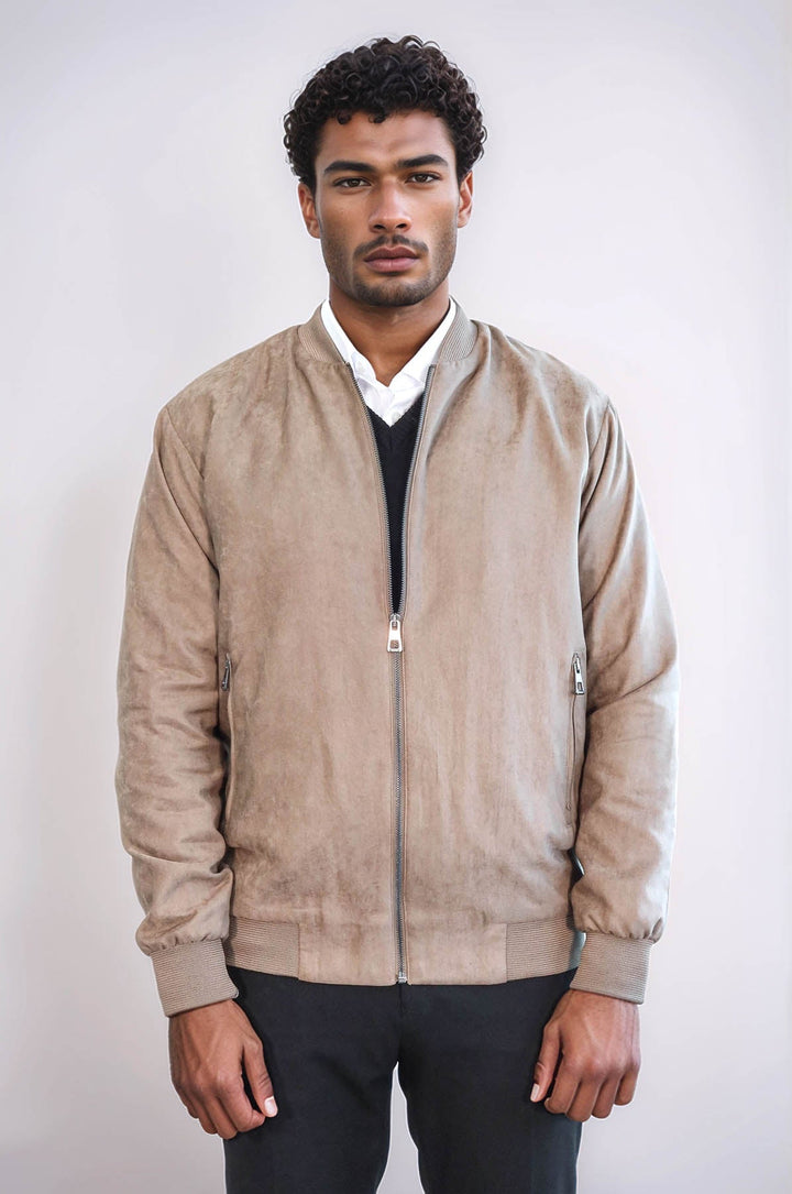 WSS Plain Zippered Pockets Cream Men Bomber Coat  - Turnhout