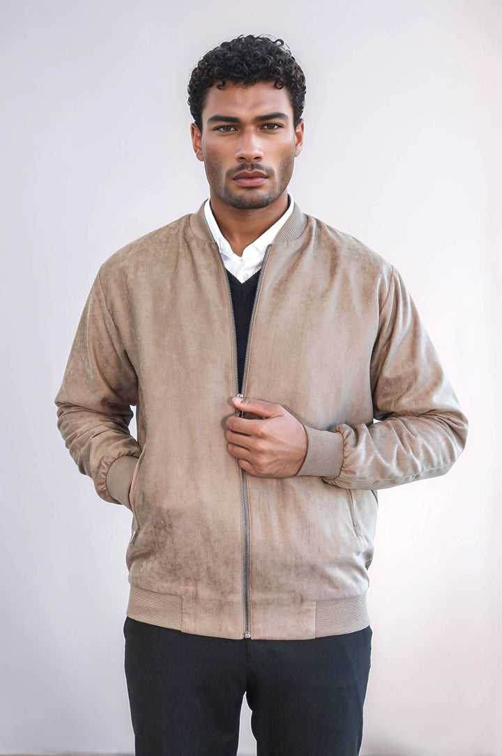 WSS Plain Zippered Pockets Cream Men Bomber Coat  - Turnhout