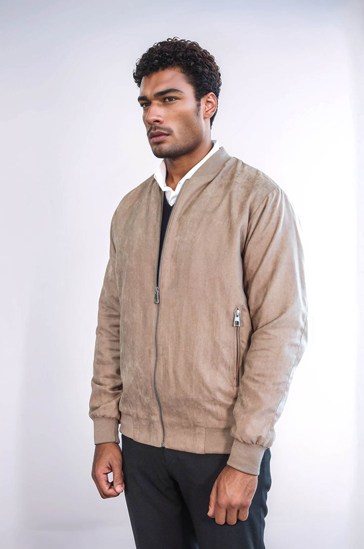 WSS Plain Zippered Pockets Cream Men Bomber Coat  - Turnhout
