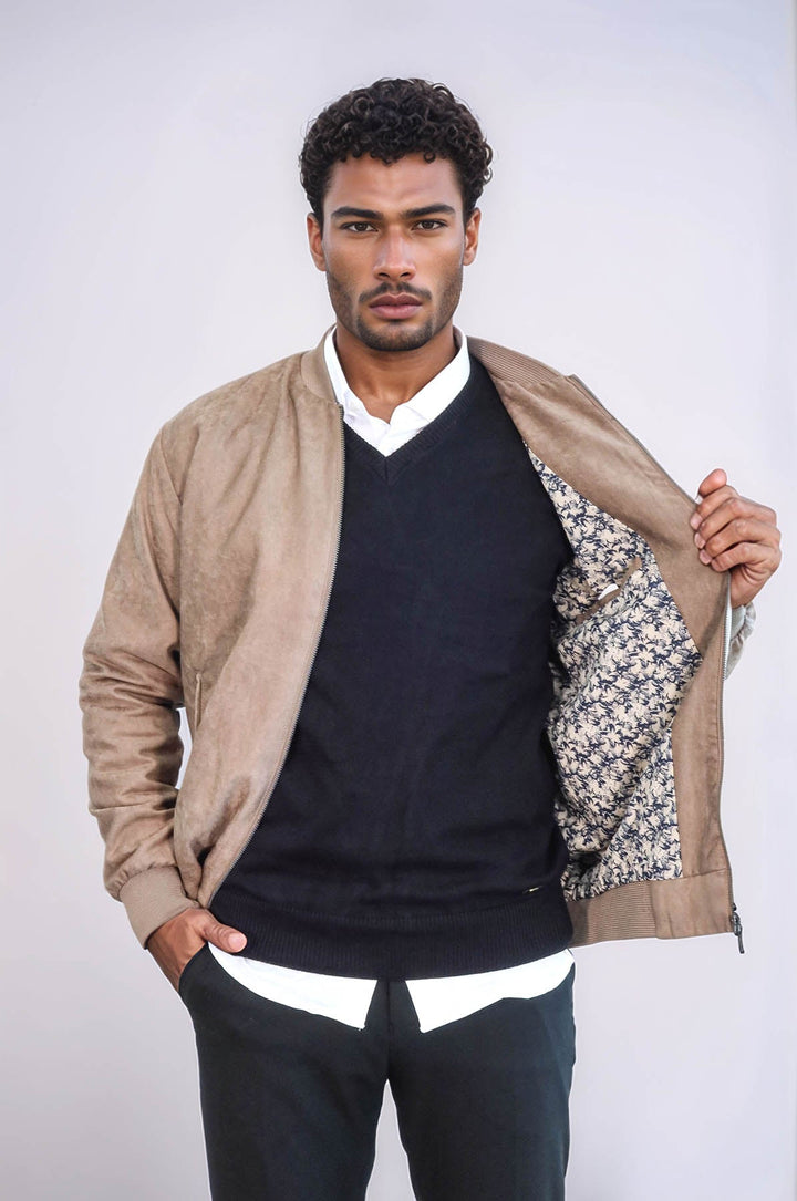 WSS Plain Zippered Pockets Cream Men Bomber Coat  - Turnhout
