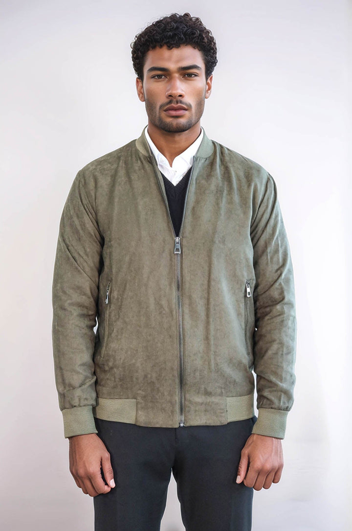 WSS Plain Zippered Pockets Light Green Men Bomber Coat  - Cluj-Napoca