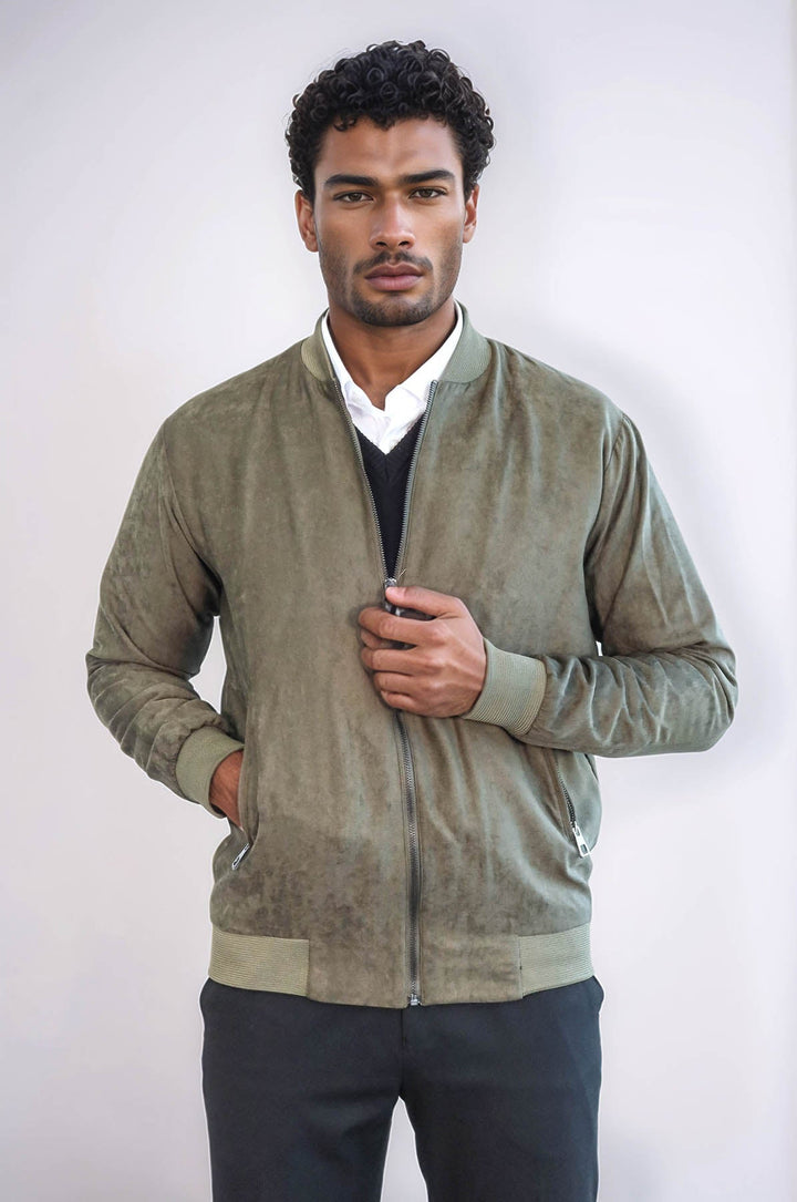 WSS Plain Zippered Pockets Light Green Men Bomber Coat  - Cluj-Napoca