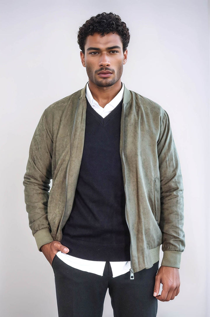 WSS Plain Zippered Pockets Light Green Men Bomber Coat  - Cluj-Napoca