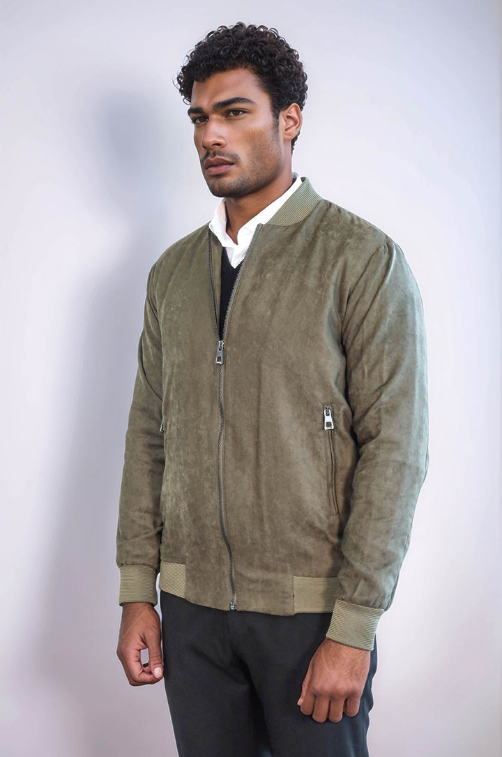 WSS Plain Zippered Pockets Light Green Men Bomber Coat  - Cluj-Napoca