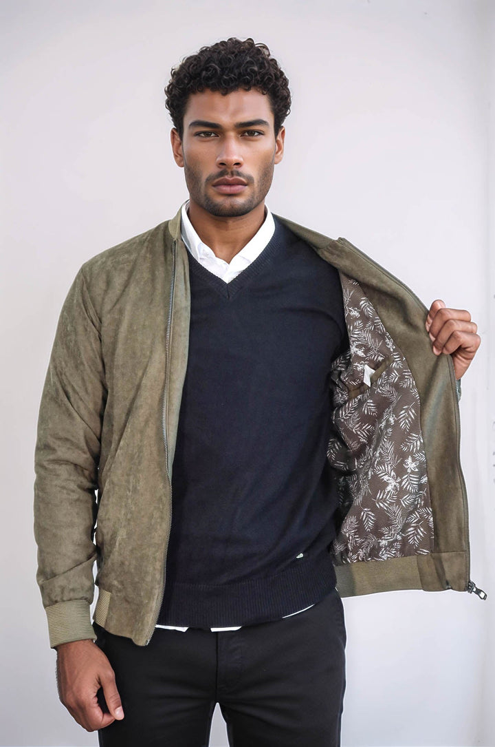 WSS Plain Zippered Pockets Light Green Men Bomber Coat  - Cluj-Napoca