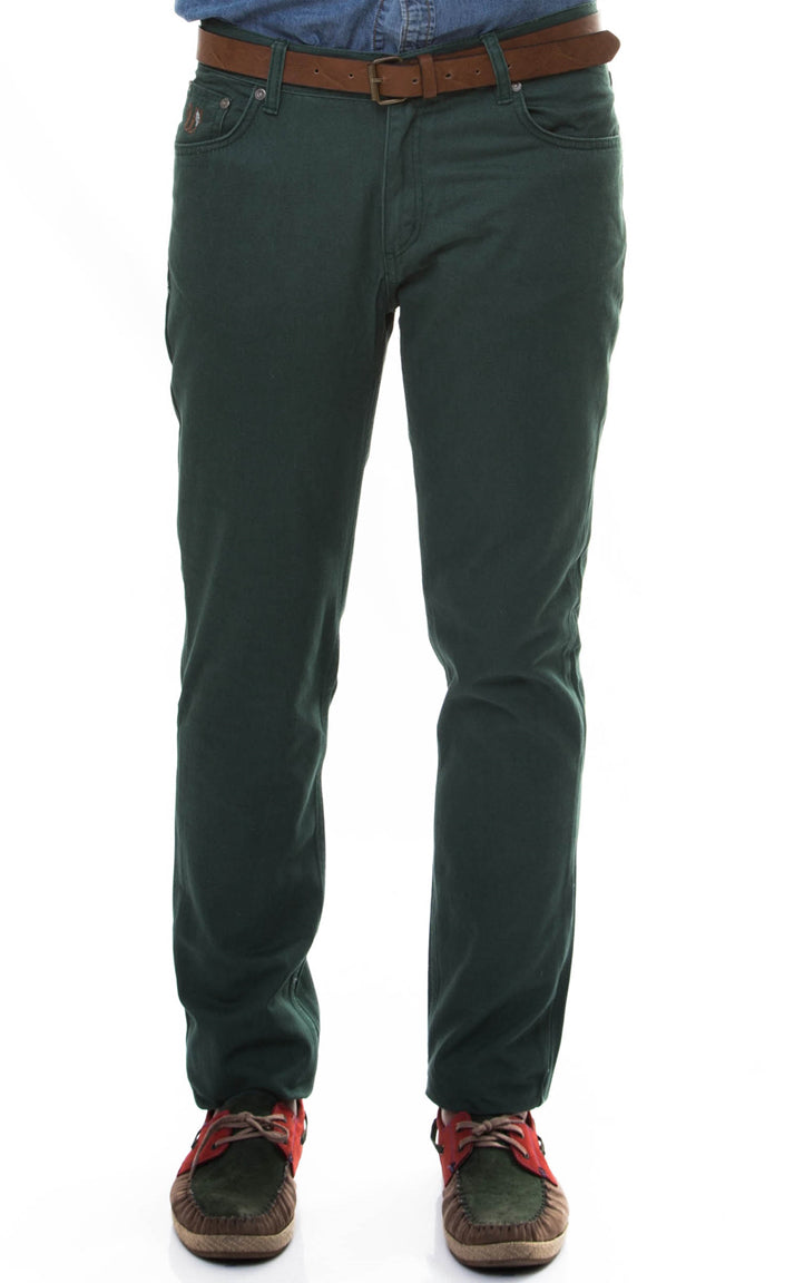WSS Slim Fit 5 Pocket Cotton Green Men Trousers - Boise