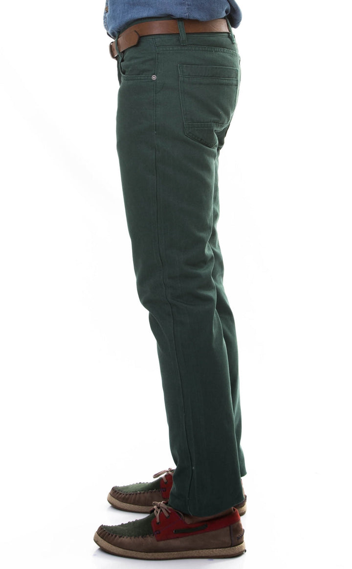 WSS Slim Fit 5 Pocket Cotton Green Men Trousers - Boise