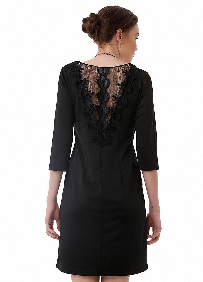 SNS Black Leather and Tulle Detailed Dress - Zimapan