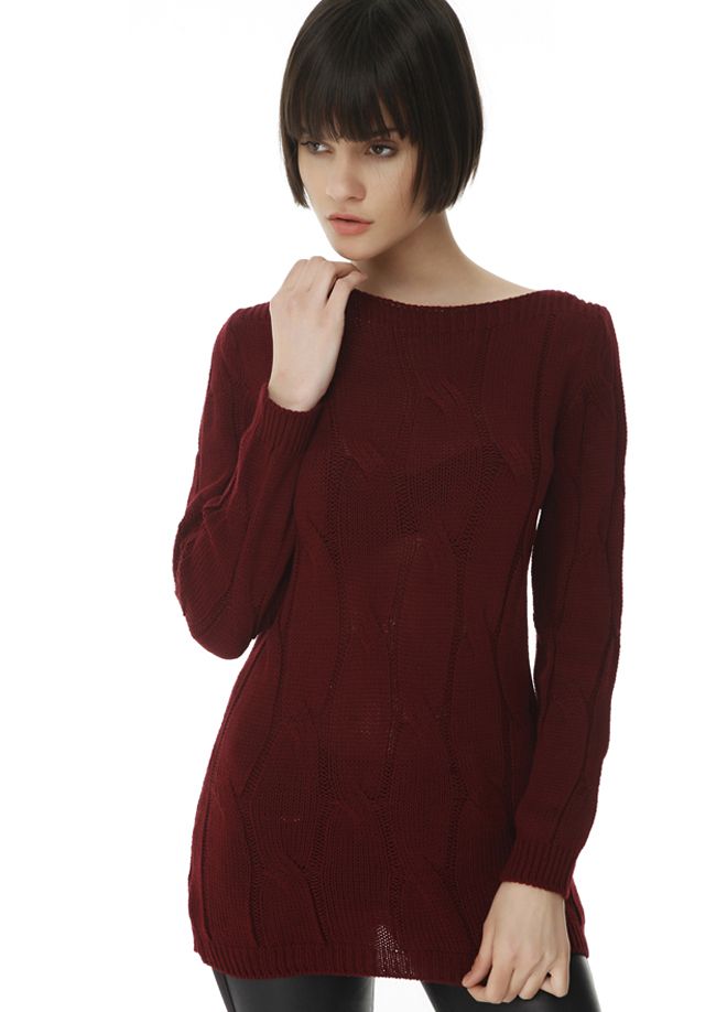SNS Burgundy Wide Hair Knit Sweater - Bedford