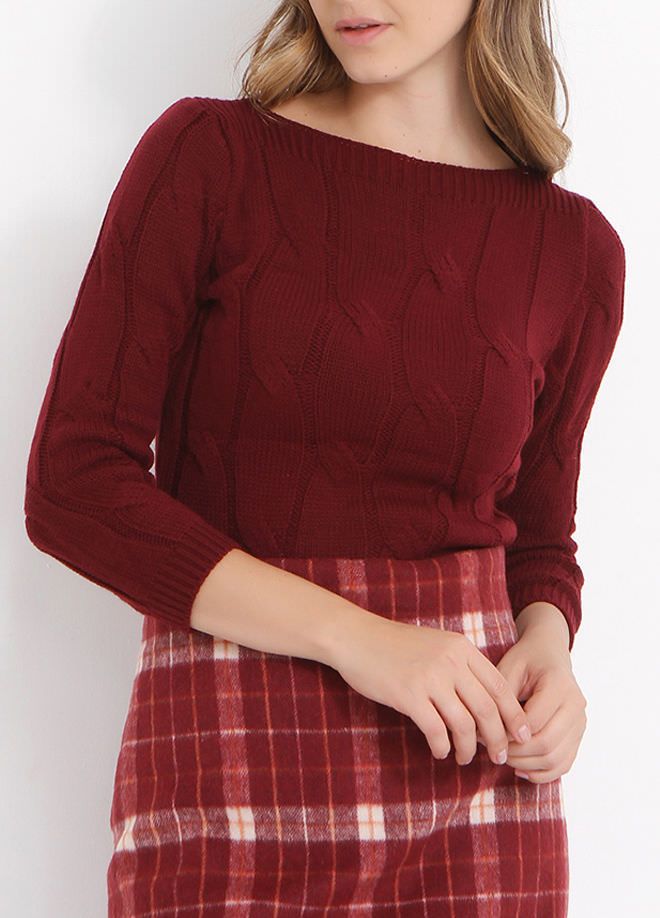 SNS Burgundy Wide Hair Knit Sweater - Bedford