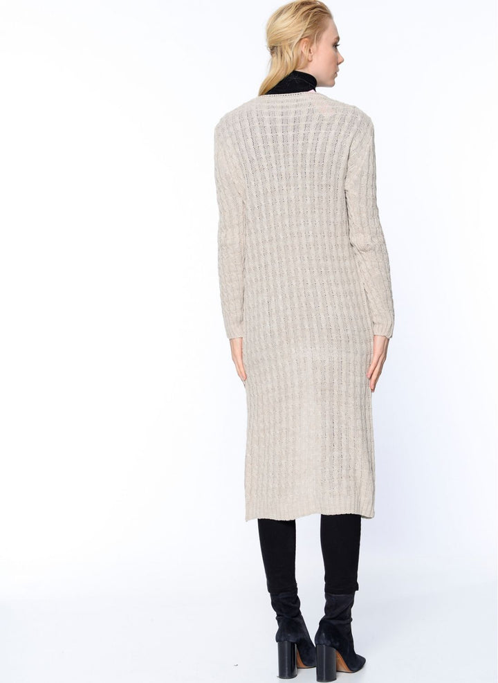 SNS Sense Beige Cable Knit V-Neck Single Button Long Cardigan - Sioux Falls
