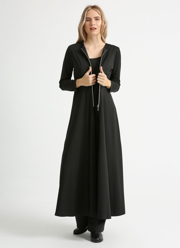 SNS Sense Black Front Zippered Dress with Lace Trimmed Collar - Buzău