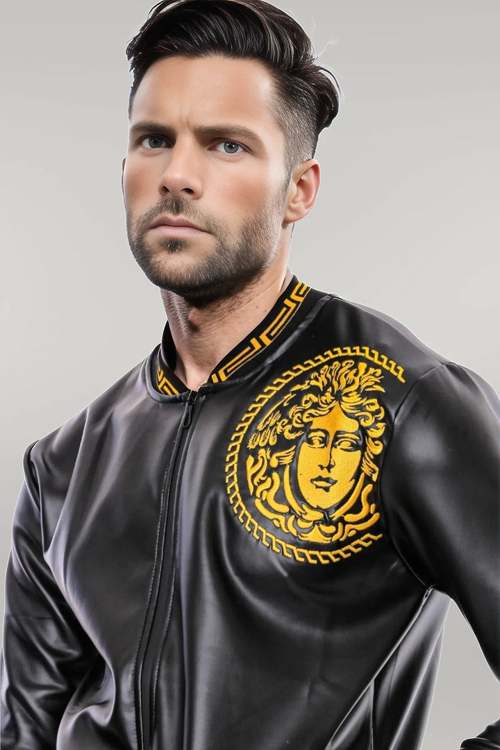 WSS Black Leather Touch Printed Seasonal Coat  - Singen